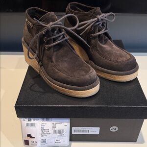 Chanel Suede Lace-Up Wedge Shoes